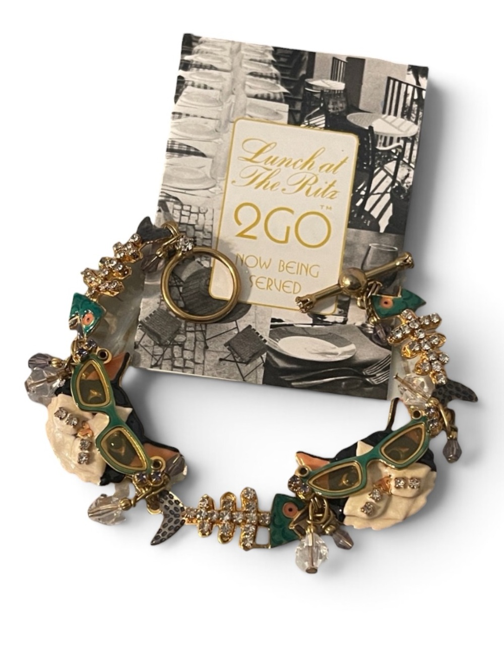 Vintage LATR 2GO “Glamour Puss” Cat Enamel Charm Bracelet